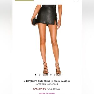 NWOT Amanda Uprichard Black Leather Mini Skort